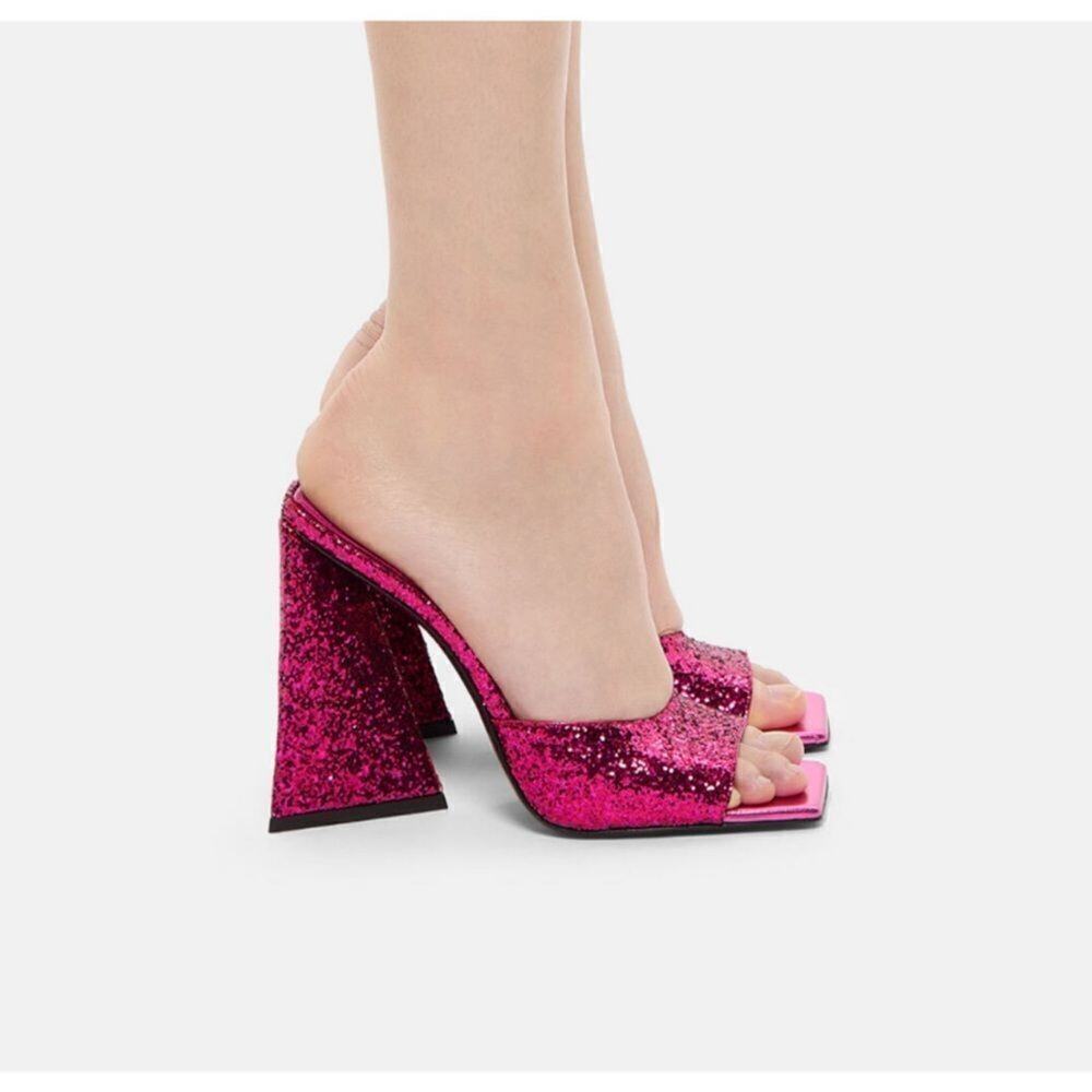 ATTICO Devon Fuchsia Mule Heel Pink Glitter Sparkle 37.5 NWOB